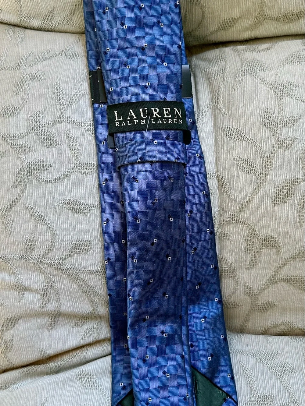 Lauren Ralph Lauren Blue Checked Silk Tie with Micro Dot Accent